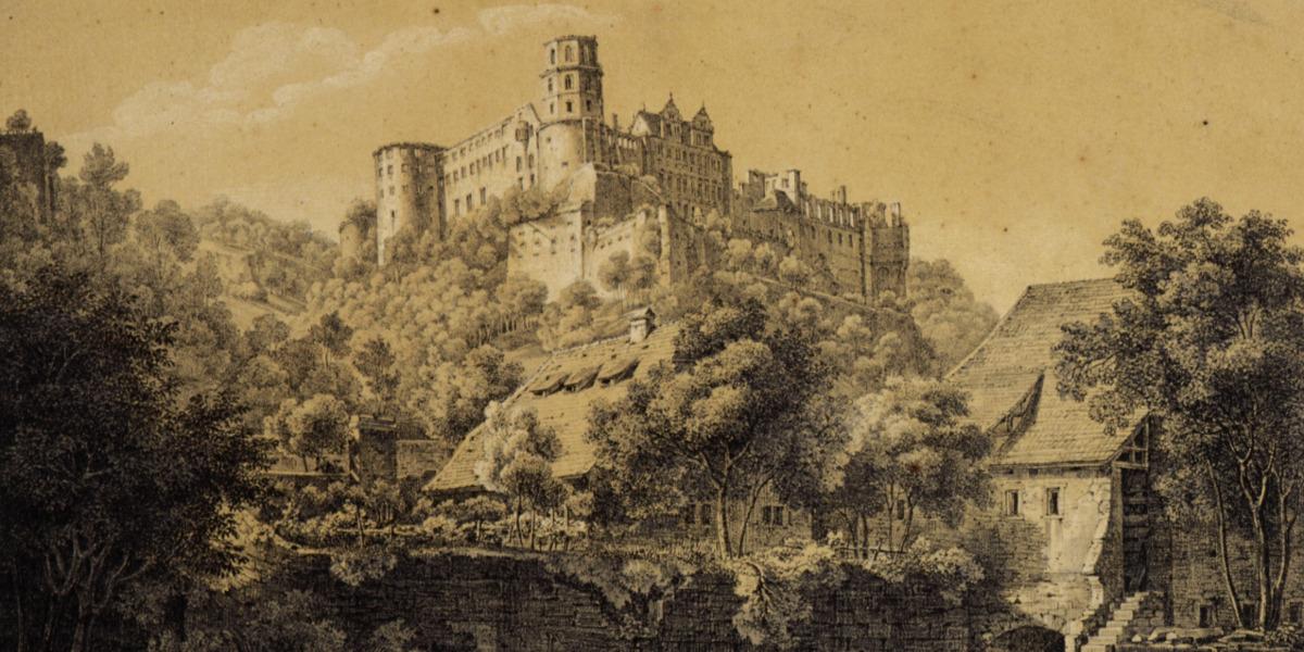Schloss Heidelberg, Lithografie von Ernst Fries, 1826