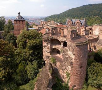 Aerial view of the powder tower at Heidelberg Castle