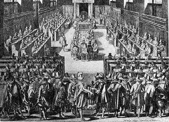 Die Dordrechter Synode (1618/19), Stich aus dem 17. Jahrhundert