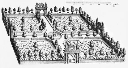 Entwurf von Salomon de Caus für den Hortus Palatinus mit Säulenbrunnen, Foto: Medienzentrum Heidelberg