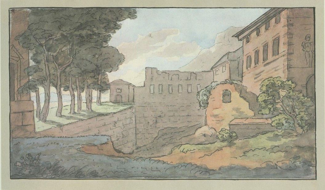 Watercolor pen and ink drawing of Heidelberg Palace by Johann Wolfgang von Goethe, circa 1820