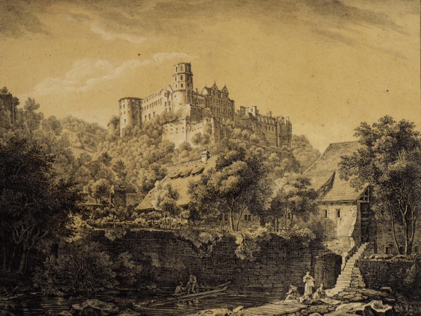 Schloss Heidelberg, Lithografie von Ernst Fries, 1826