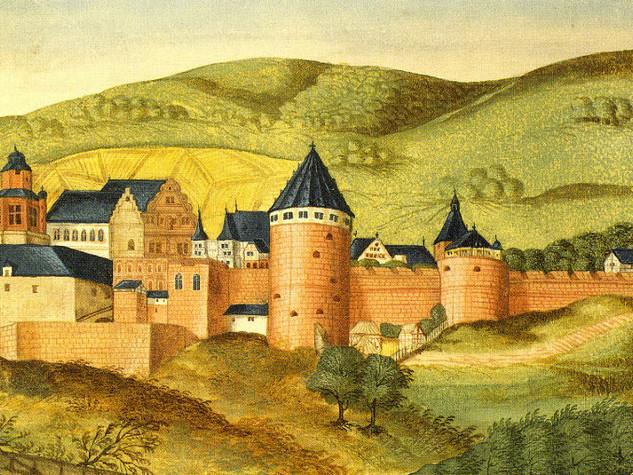 Schloss Heidelberg um 1570, aus: Thesaurus Pictuarum von Marcus zum Lamm