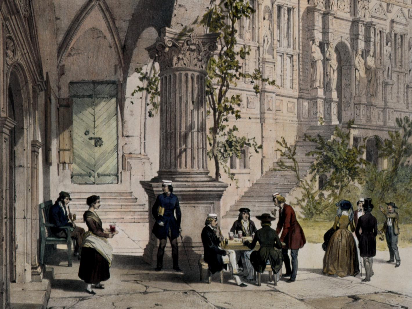 Der Heidelberger Schlosshof, 1844, Lithografie von Adolphe Bayot