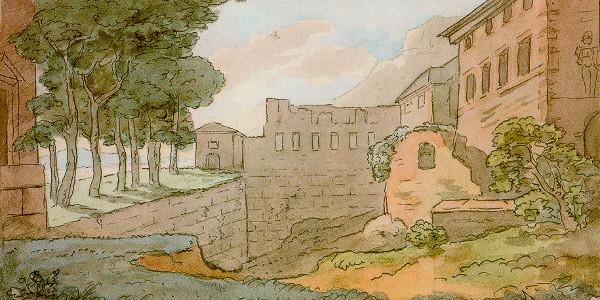 Tuschzeichnung von Schloss Heidelberg, um 1820 von Johann Wolfgang Goethe
