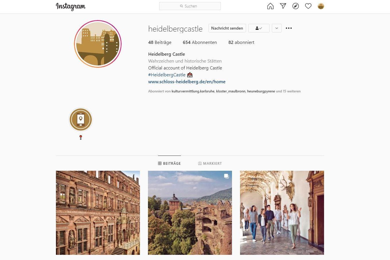 Schloss Heidelberg, Instagramseite englisch