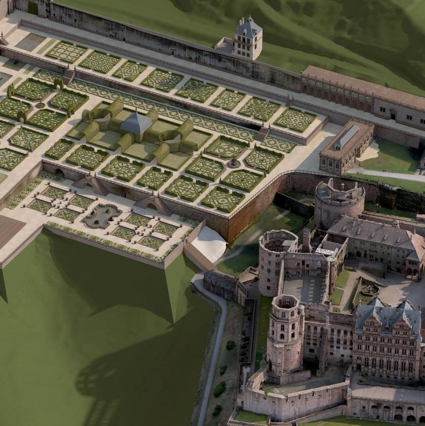 Schloss Heidelberg, virtuelle Rekonstruktion von Schloss und Schlossgarten