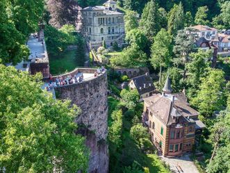 Schloss Heidelberg, Luftaufnahme Verbindungshäuser