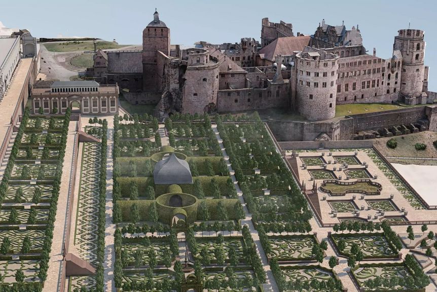 Schloss Heidelberg, virtuelle Rekonstruktion von Schloss und Schlossgarten