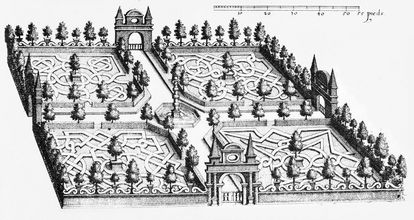 Design by Salomon de Caus for the Hortus Palatinus with pillared fountain