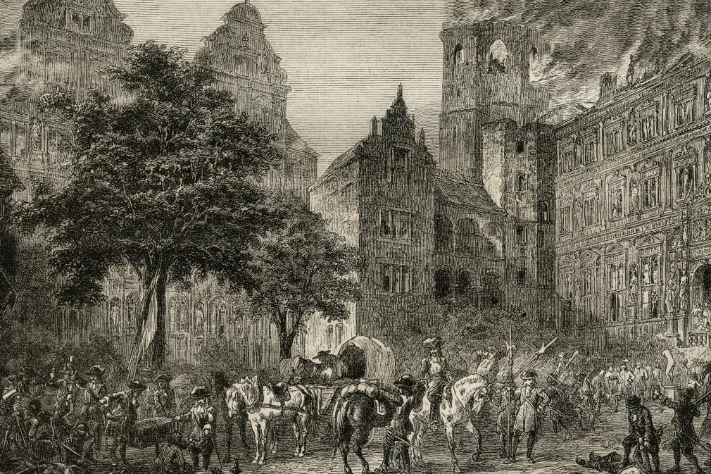 Detailbild der Zerstörung Heidelbergs im Pfälzischen Erbfolgekrieg